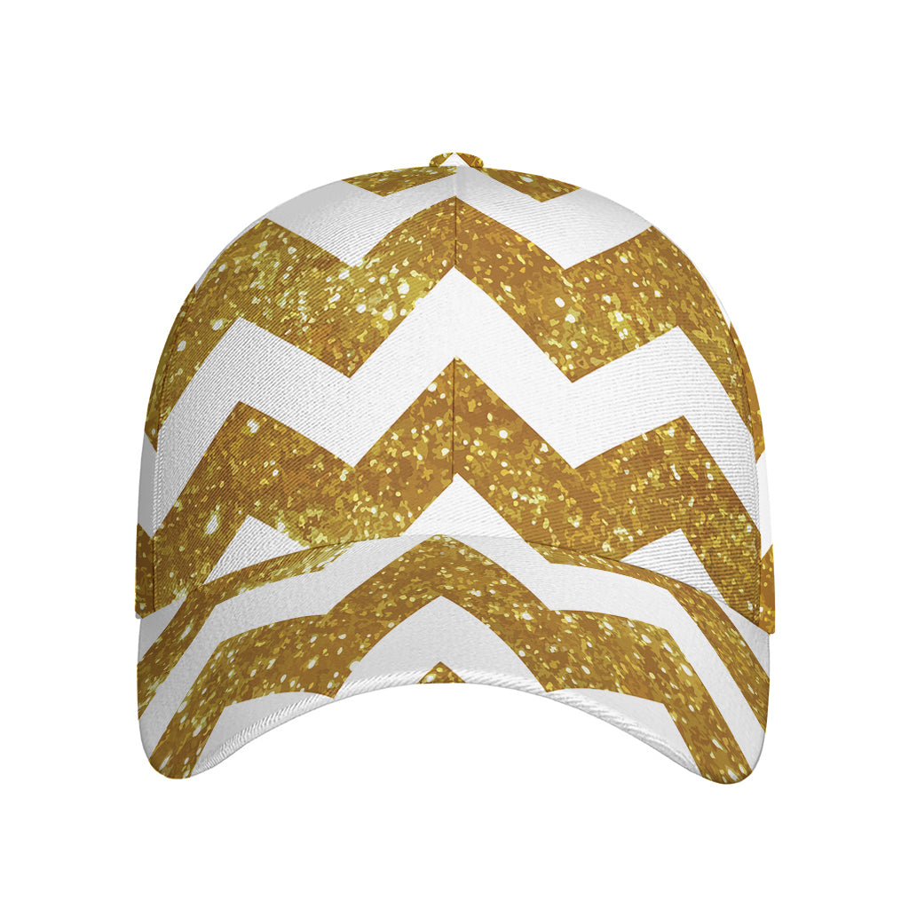 Gold And White Chevron Pattern Print Baseball Cap