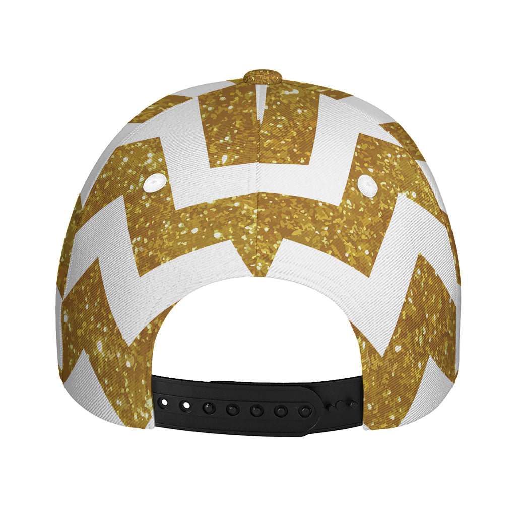 Gold And White Chevron Pattern Print Baseball Cap