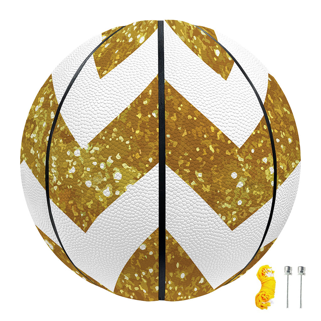 Gold And White Chevron Pattern Print Basketball