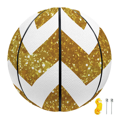 Gold And White Chevron Pattern Print Basketball