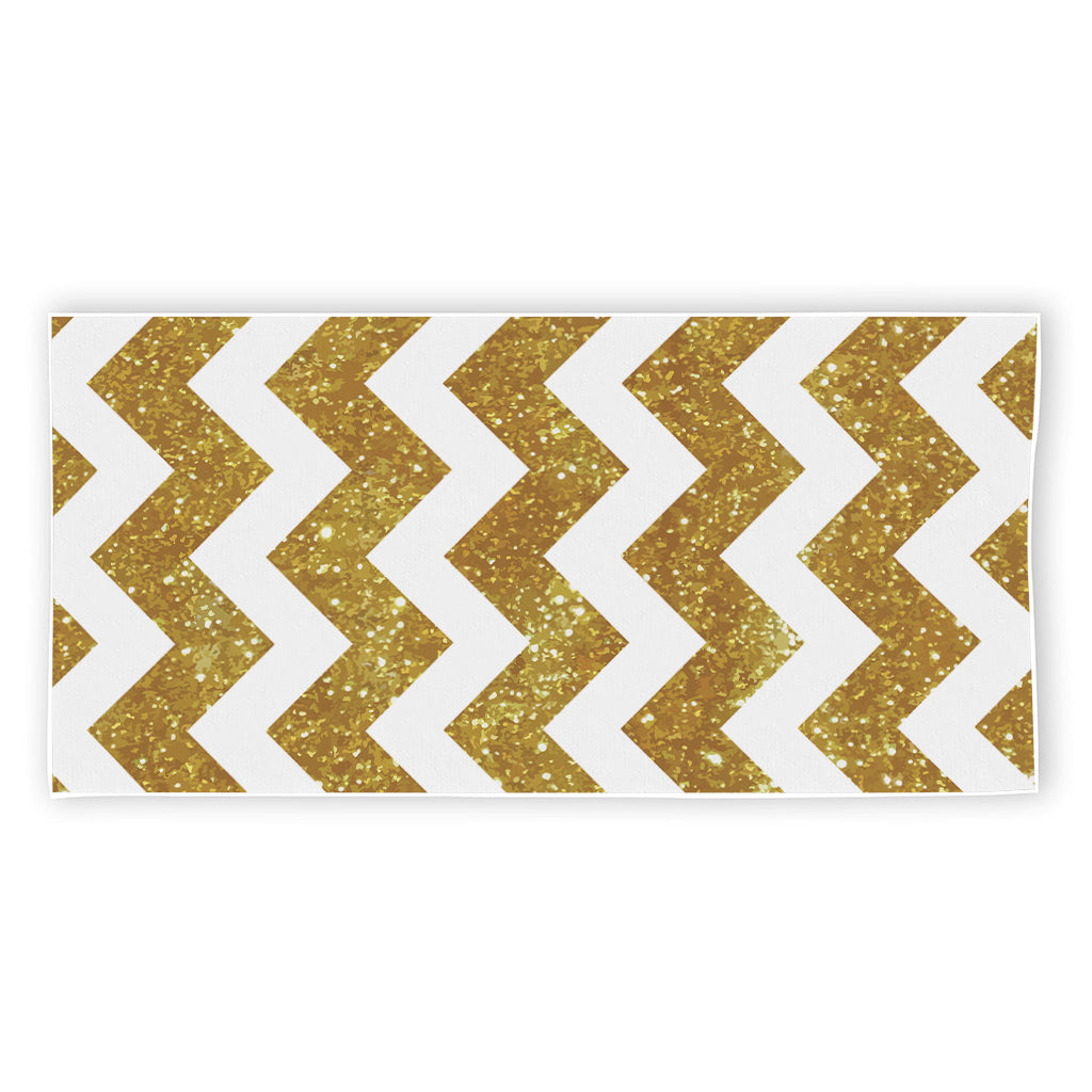 Gold And White Chevron Pattern Print Beach Towel