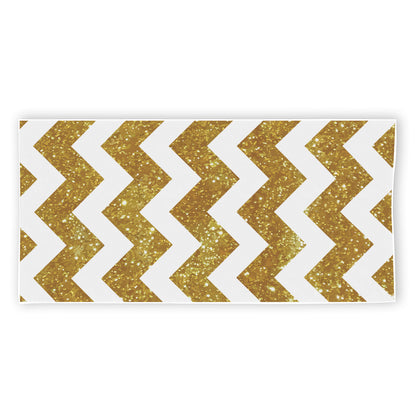 Gold And White Chevron Pattern Print Beach Towel