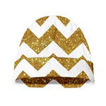 Gold And White Chevron Pattern Print Beanie