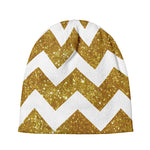 Gold And White Chevron Pattern Print Beanie