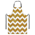 Gold And White Chevron Pattern Print Bib Apron With Pocket