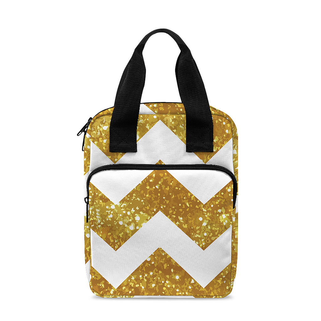 Gold And White Chevron Pattern Print Bible Tote Bag