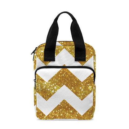 Gold And White Chevron Pattern Print Bible Tote Bag