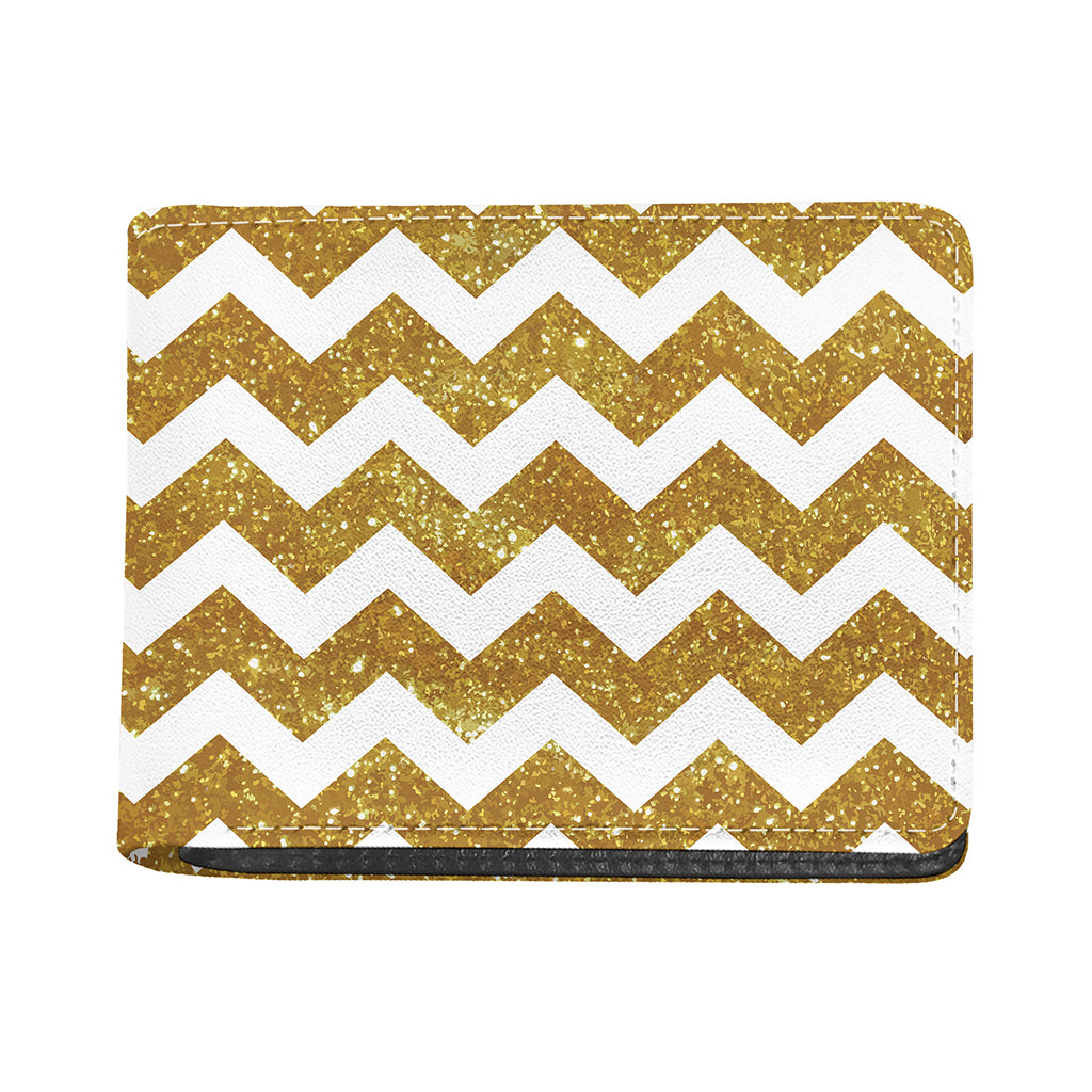 Gold And White Chevron Pattern Print Bifold Wallet
