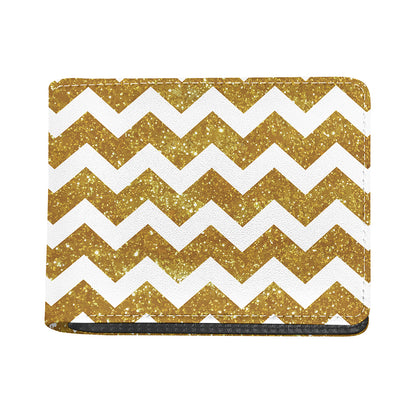 Gold And White Chevron Pattern Print Bifold Wallet