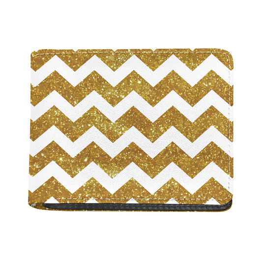 Gold And White Chevron Pattern Print Bifold Wallet