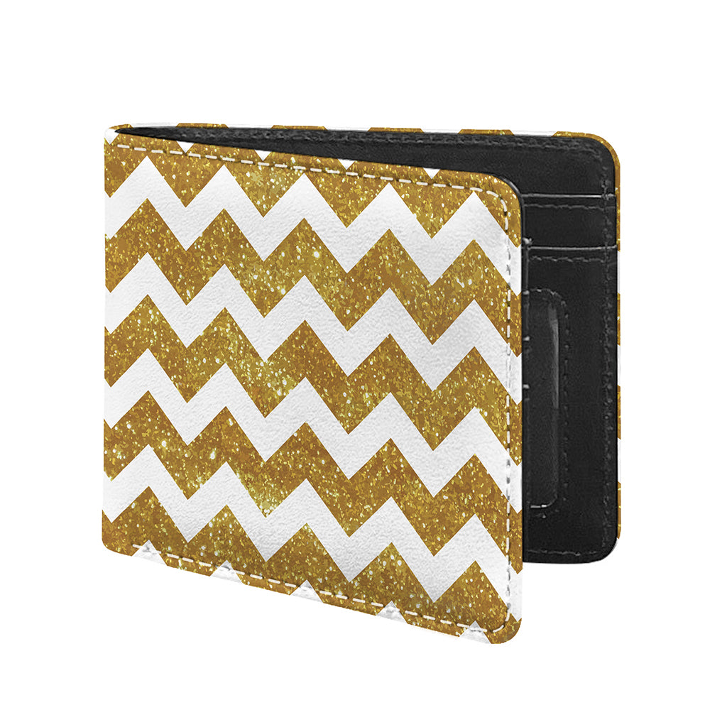 Gold And White Chevron Pattern Print Bifold Wallet