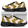 Gold And White Chevron Pattern Print Black Chunky Shoes