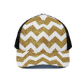 Gold And White Chevron Pattern Print Black Mesh Trucker Hat