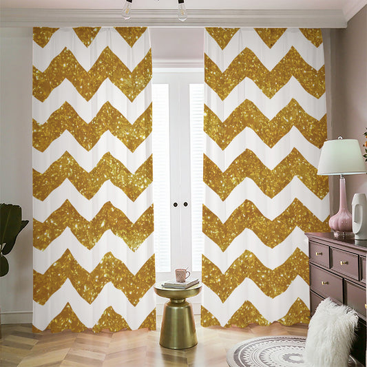 Gold And White Chevron Pattern Print Blackout Pencil Pleat Curtains