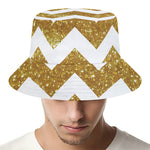 Gold And White Chevron Pattern Print Bucket Hat