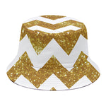 Gold And White Chevron Pattern Print Bucket Hat