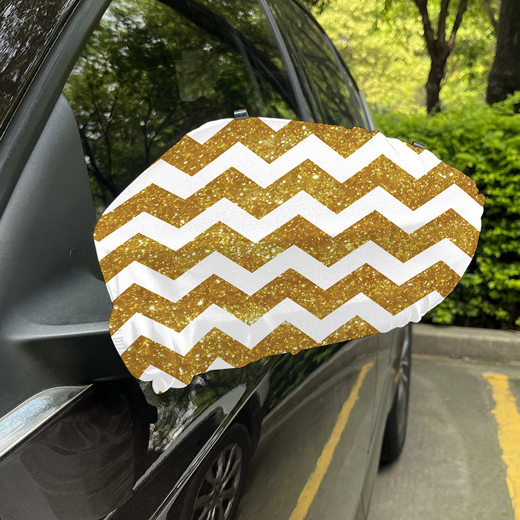 Gold And White Chevron Pattern Print Car Side Mirror Covers