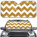 Gold And White Chevron Pattern Print Car Windshield Sun Shade