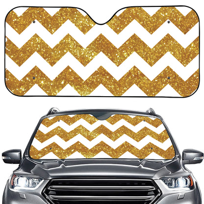 Gold And White Chevron Pattern Print Car Windshield Sun Shade