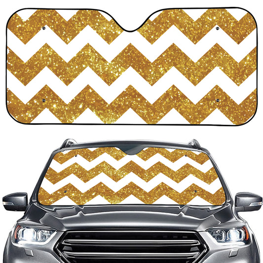 Gold And White Chevron Pattern Print Car Windshield Sun Shade
