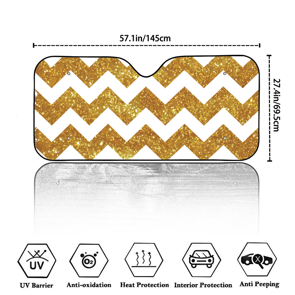 Gold And White Chevron Pattern Print Car Windshield Sun Shade