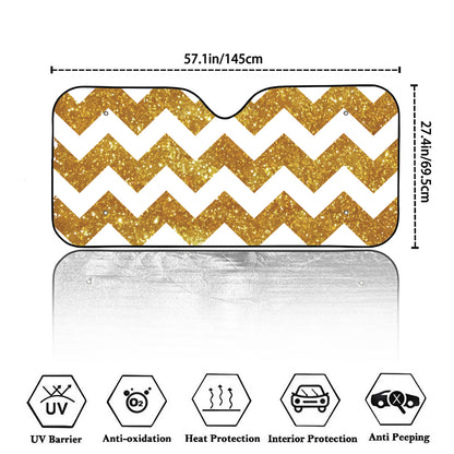 Gold And White Chevron Pattern Print Car Windshield Sun Shade