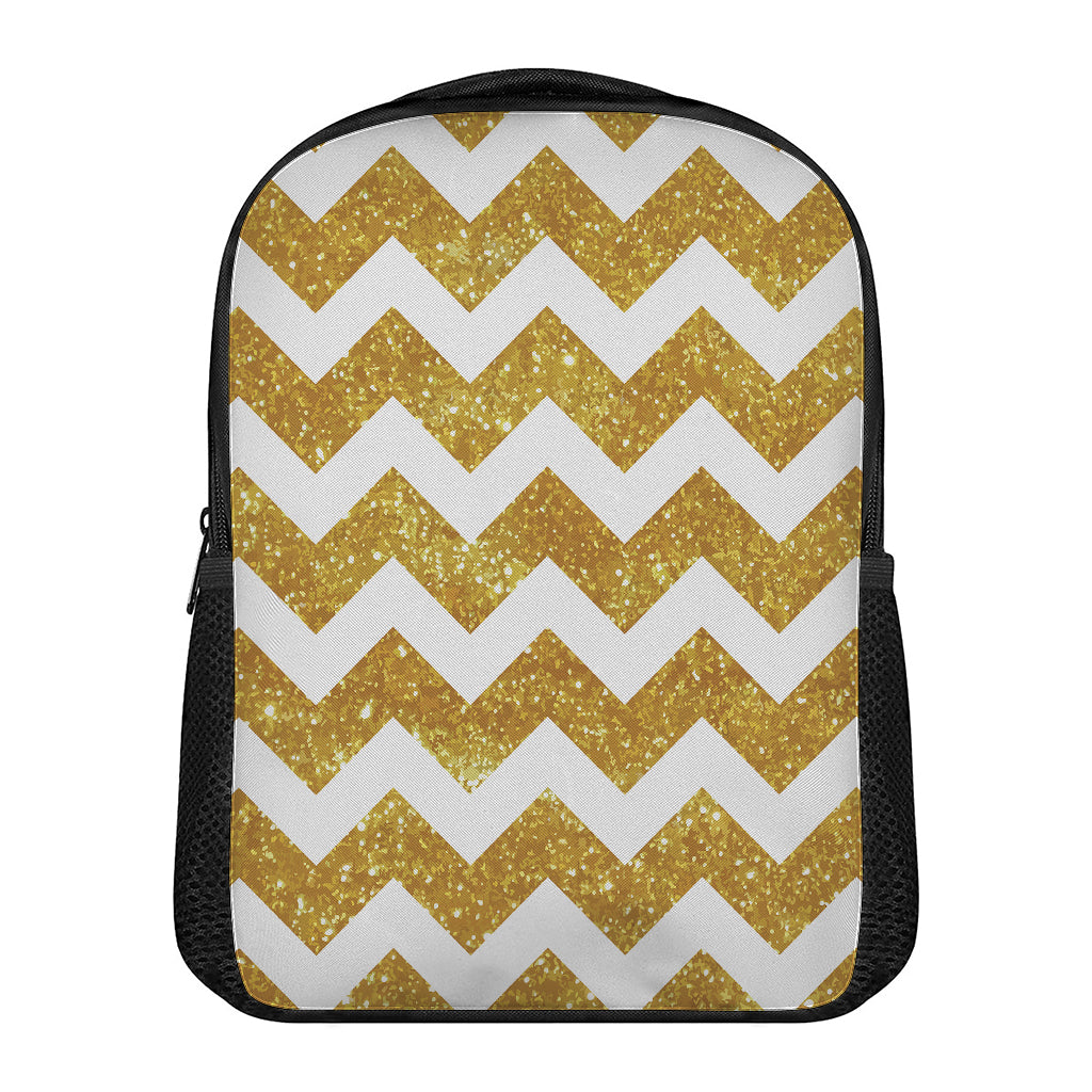 Gold And White Chevron Pattern Print Casual Backpack