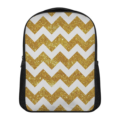 Gold And White Chevron Pattern Print Casual Backpack