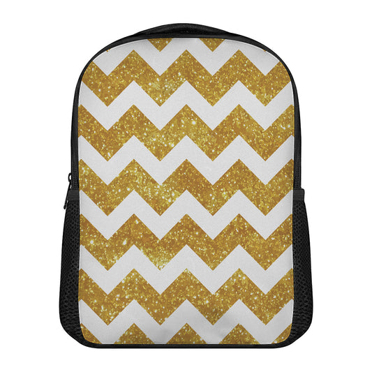 Gold And White Chevron Pattern Print Casual Backpack