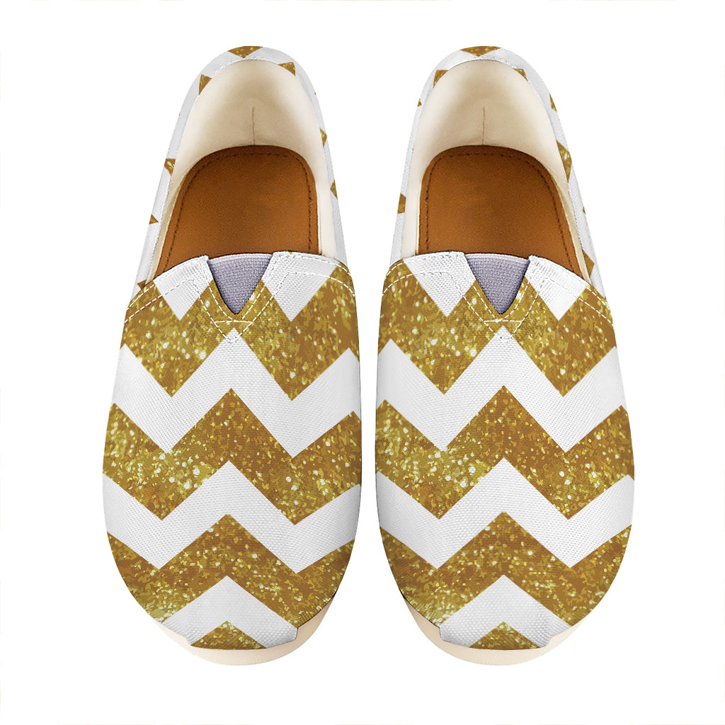 Gold And White Chevron Pattern Print Casual Shoes