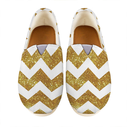 Gold And White Chevron Pattern Print Casual Shoes