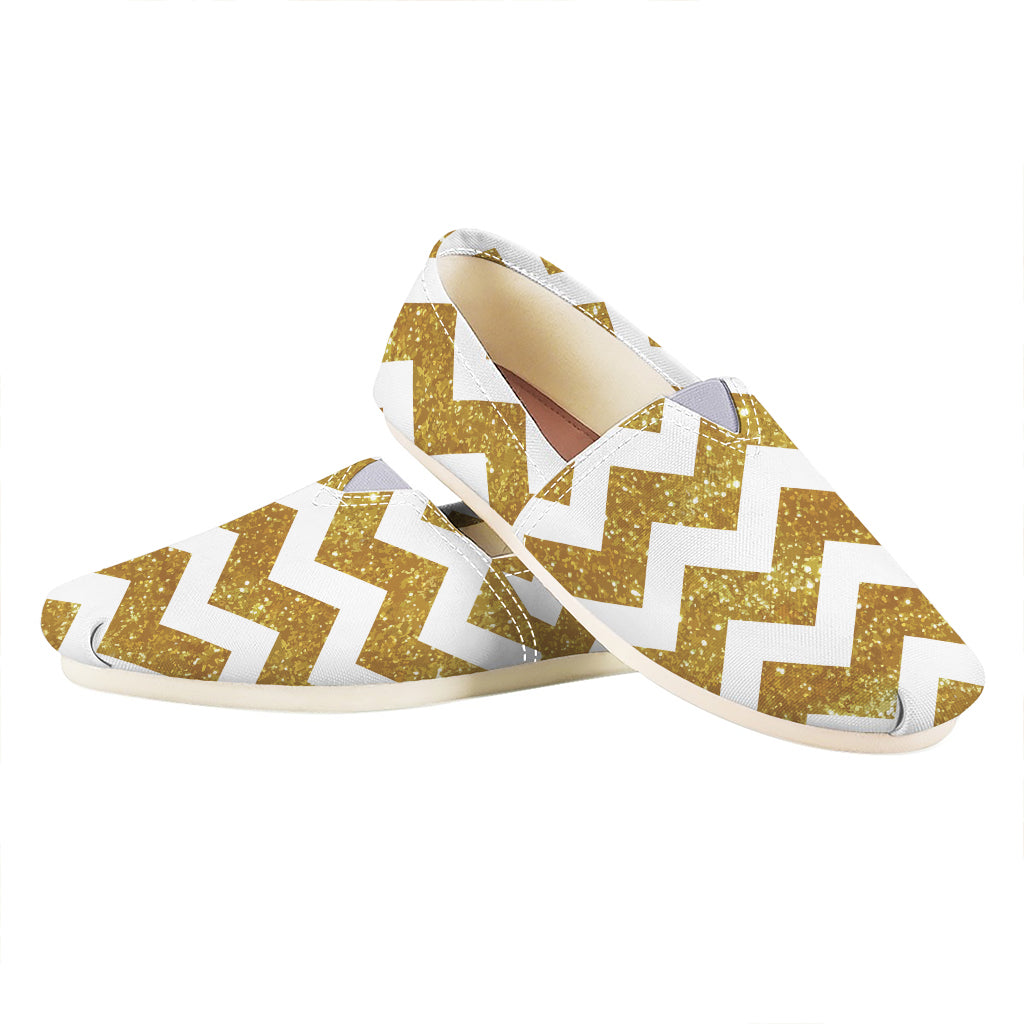 Gold And White Chevron Pattern Print Casual Shoes