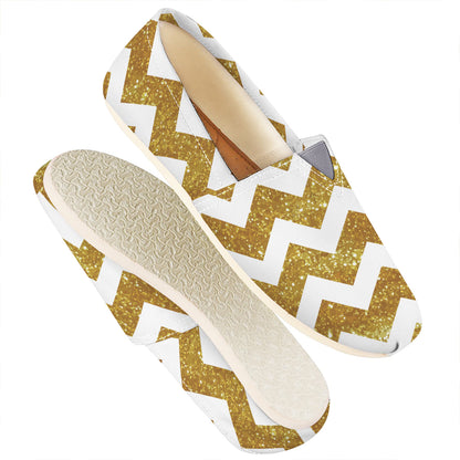 Gold And White Chevron Pattern Print Casual Shoes