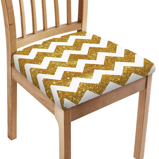 Gold And White Chevron Pattern Print Chair Cushion Cover