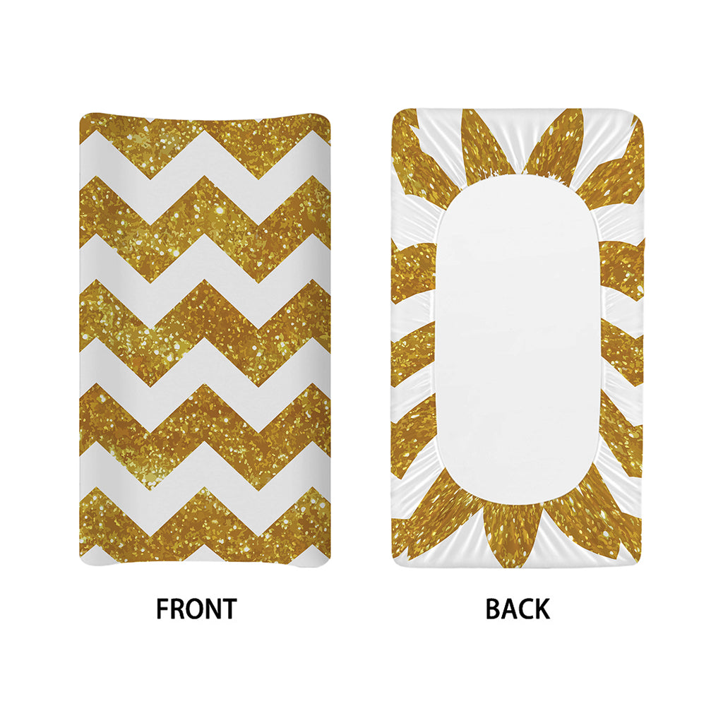 Gold And White Chevron Pattern Print Changing Pad Cover