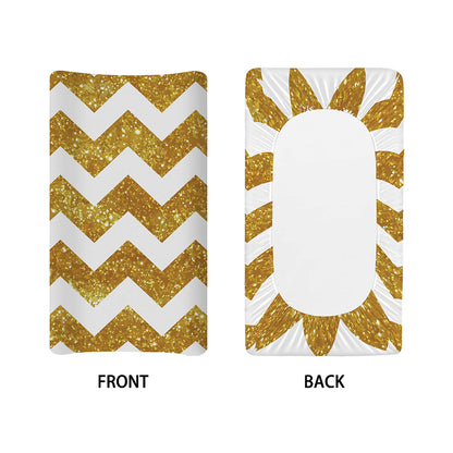 Gold And White Chevron Pattern Print Changing Pad Cover