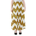Gold And White Chevron Pattern Print Chiffon Maxi Skirt