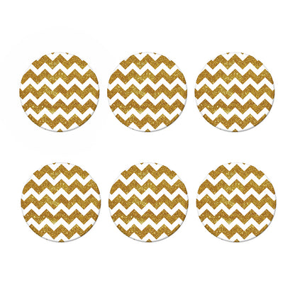 Gold And White Chevron Pattern Print Coaster Set