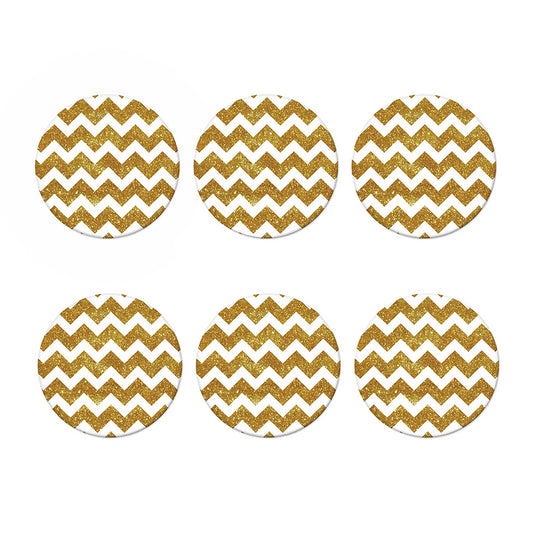 Gold And White Chevron Pattern Print Coaster Set