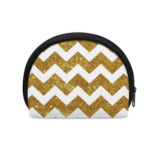 Gold And White Chevron Pattern Print Coin Purse