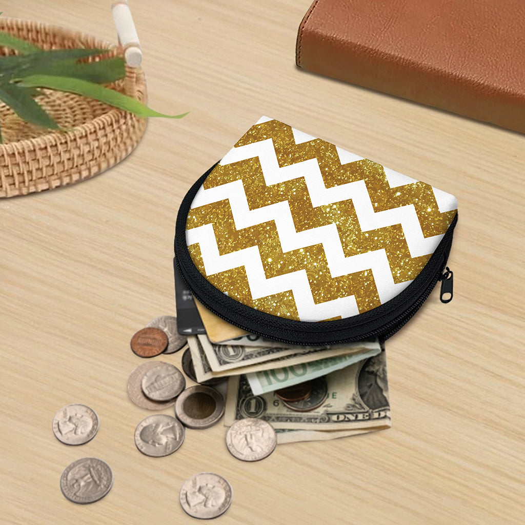 Gold And White Chevron Pattern Print Coin Purse