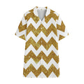 Gold And White Chevron Pattern Print Cotton Hawaiian Shirt