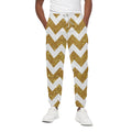 Gold And White Chevron Pattern Print Cotton Sweatpants