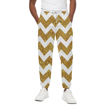 Gold And White Chevron Pattern Print Cotton Pants