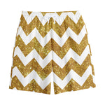 Gold And White Chevron Pattern Print Cotton Shorts