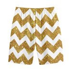 Gold And White Chevron Pattern Print Cotton Shorts