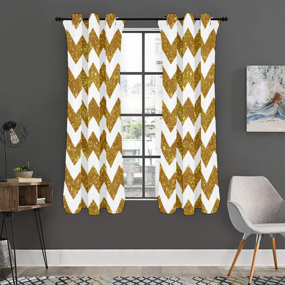 Gold And White Chevron Pattern Print Curtain
