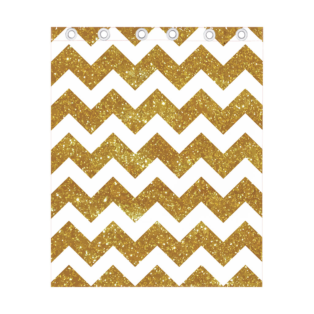 Gold And White Chevron Pattern Print Curtain