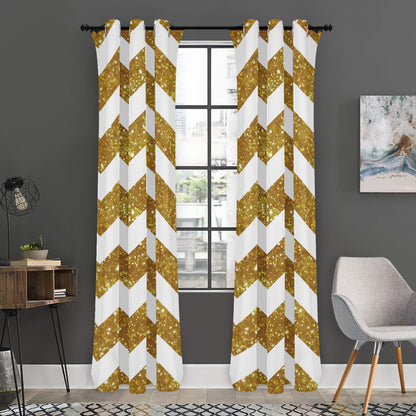 Gold And White Chevron Pattern Print Curtain