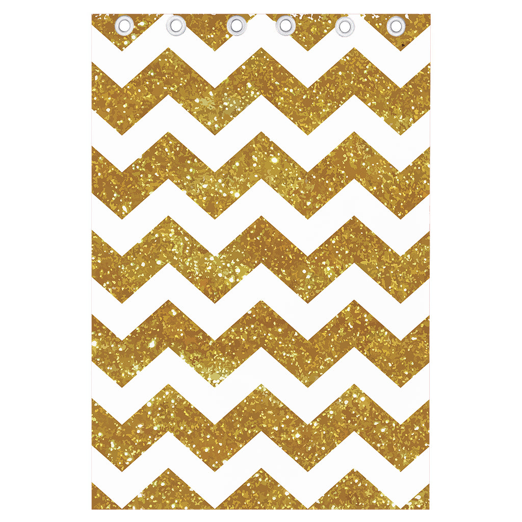 Gold And White Chevron Pattern Print Curtain